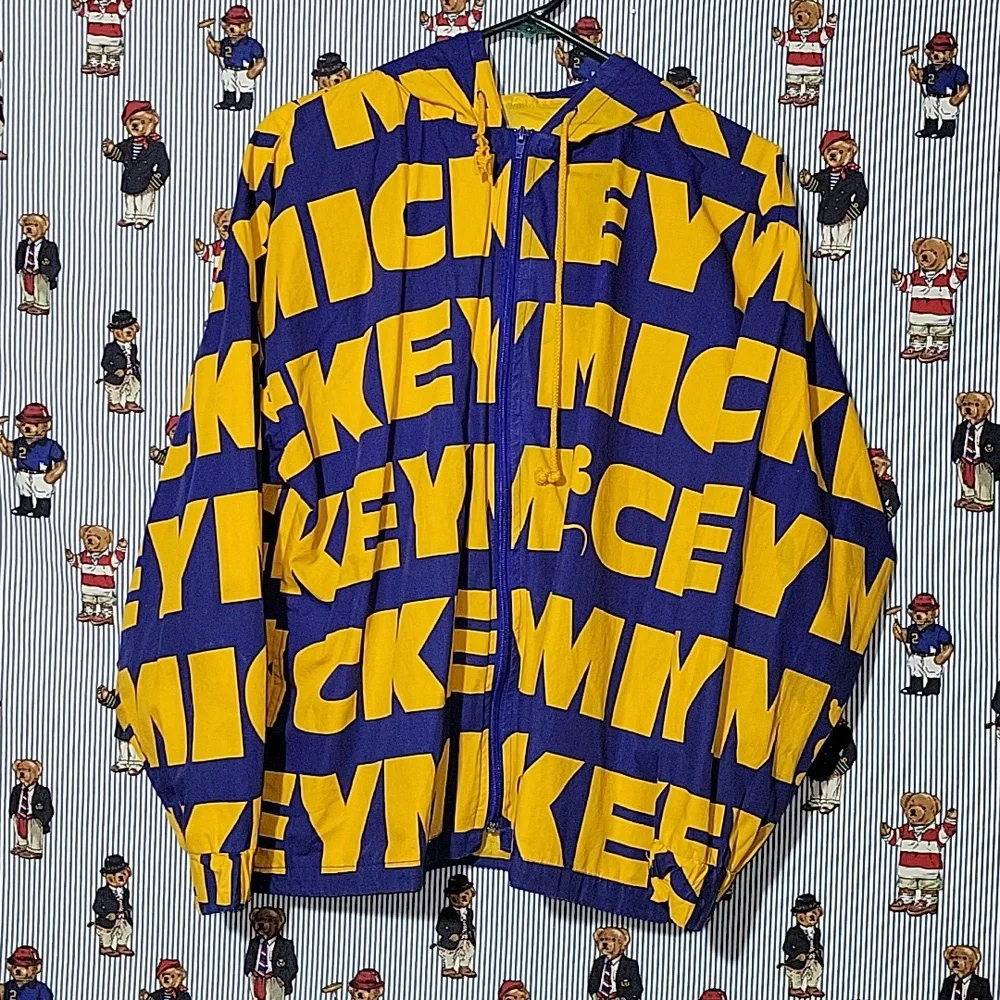 Vintage Mickey & Co Mickey Mouse all over print spell out hooded jacket